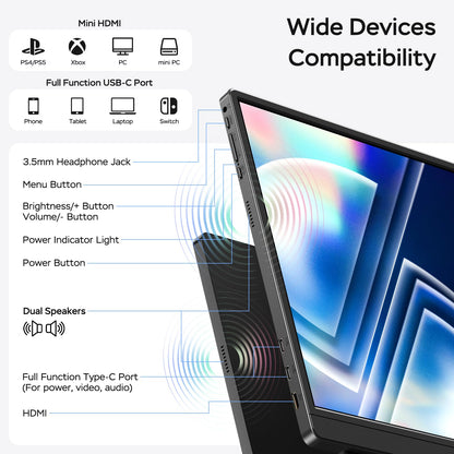 MNN 15.6" 4K Portable Monitor, UHD IPS, USB-C HDMI, with Smart Cover Stand