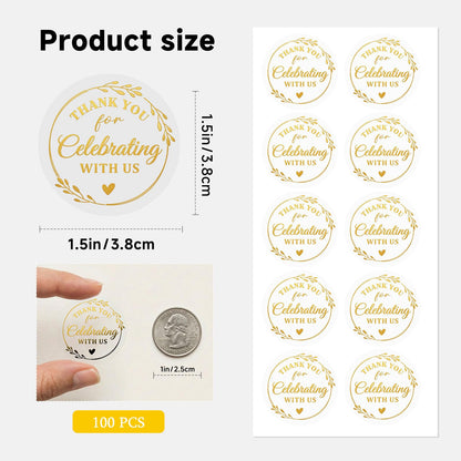 Thank You Stickers, 100 PCS Black Wedding Stickers with Gold Foil