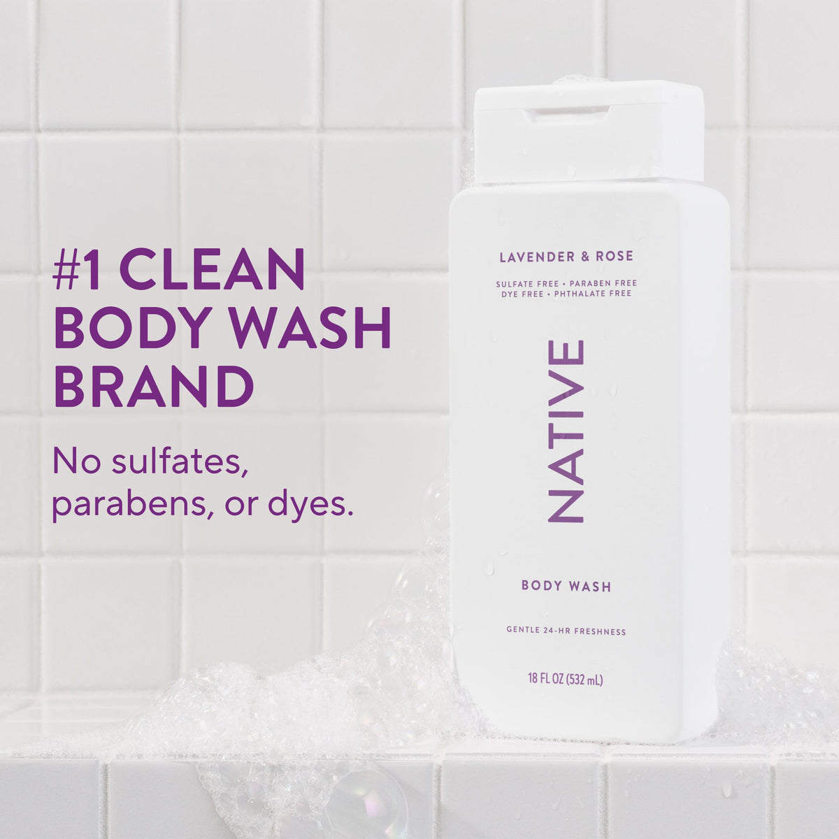 Native Clean Body Wash for Women & Men, Powder & Cotton Scent, 18 fl oz