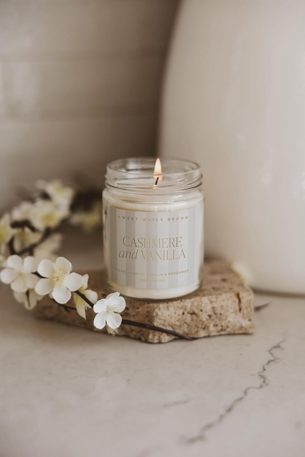 Sweet Water Decor Cashmere & Vanilla Soy Wax Candle, 9oz Clear Glass Jar