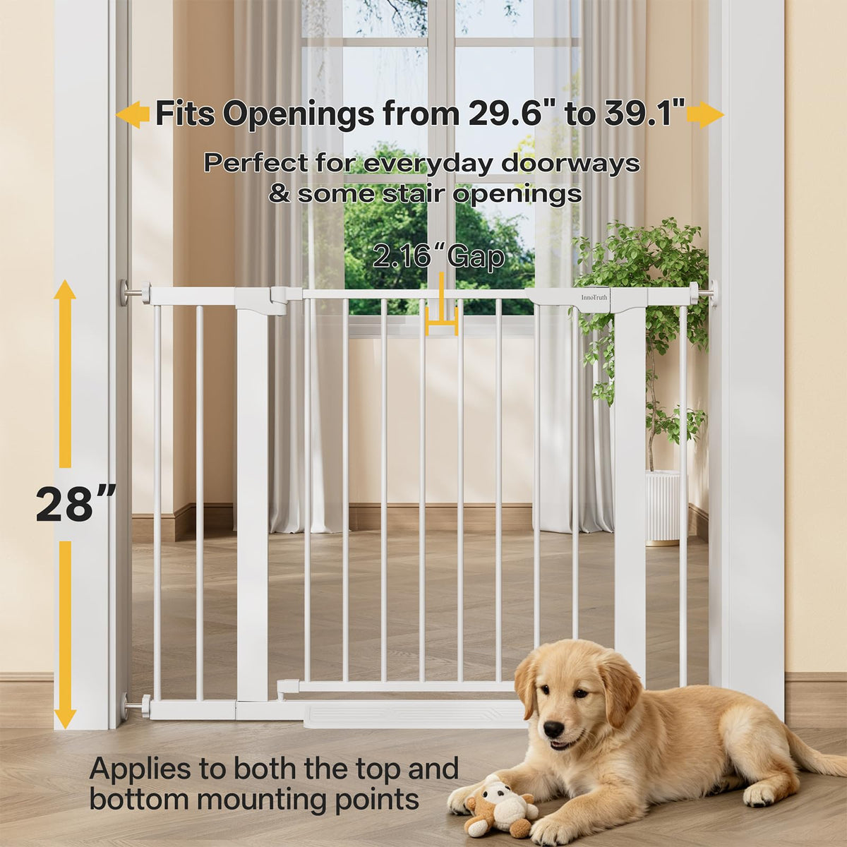 InnoTruth 27-36.6 in Wide Baby Gate for Stairs and Doorways, Black