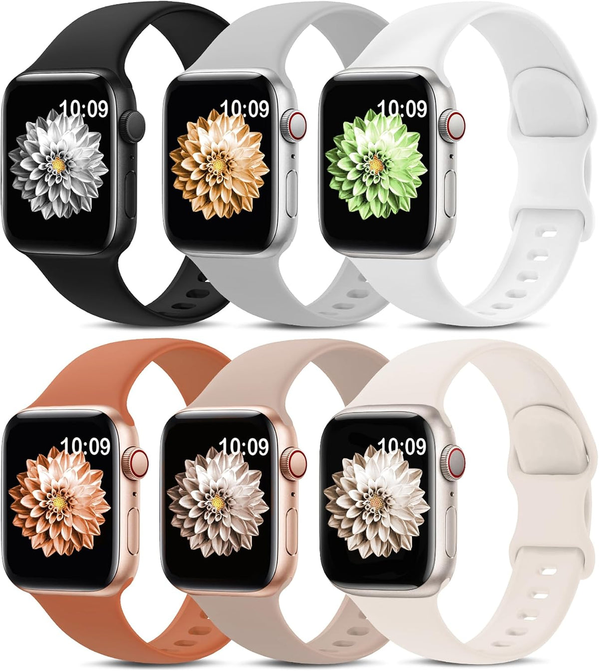 6 Pack Sport Silicone Bands Compatible with Apple Watch Band for Women Men