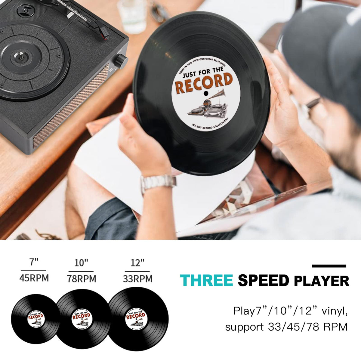 Seasonlife® Record Player for Vinyl Turntable with Speakers,Pale Purple