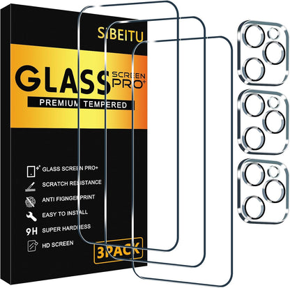 SIBEITU 3+3 Pack Screen Protector + Camera Lens Protector for iPhone 14 Pro