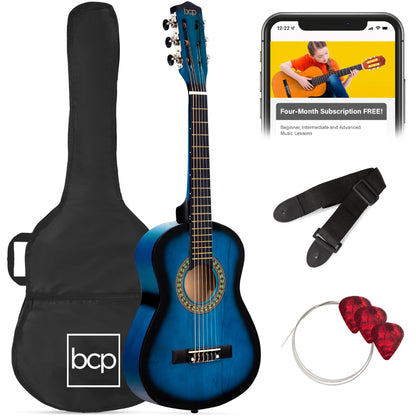 Best Choice Products 30in Kids Acoustic Guitar, All-in-One Beginner Starter Kit w/Strap, Case, Extra Strings, Rosette Inlay - Pink