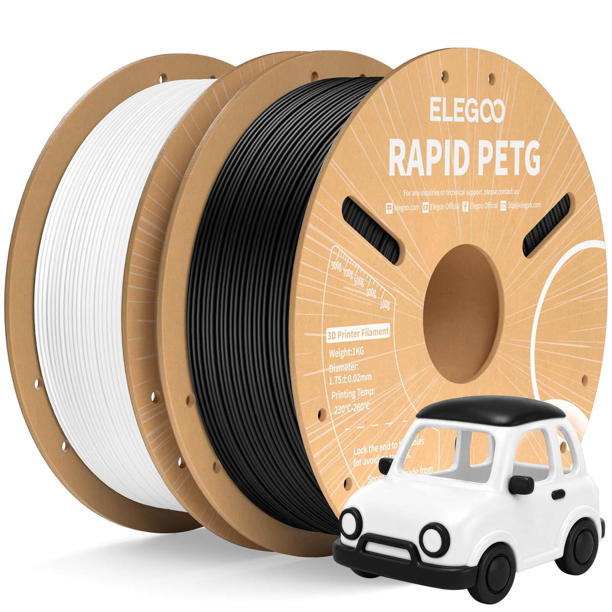 ELEGOO Rapid PETG 3D Printer Filament 1.75mm Black 1KG