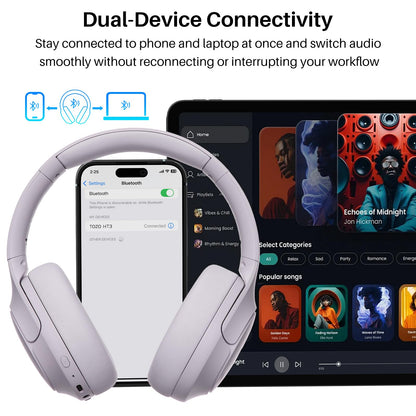 TOZO HT3 Hybrid Noise Cancelling Wireless Headphones, 90H Over Ear Headset