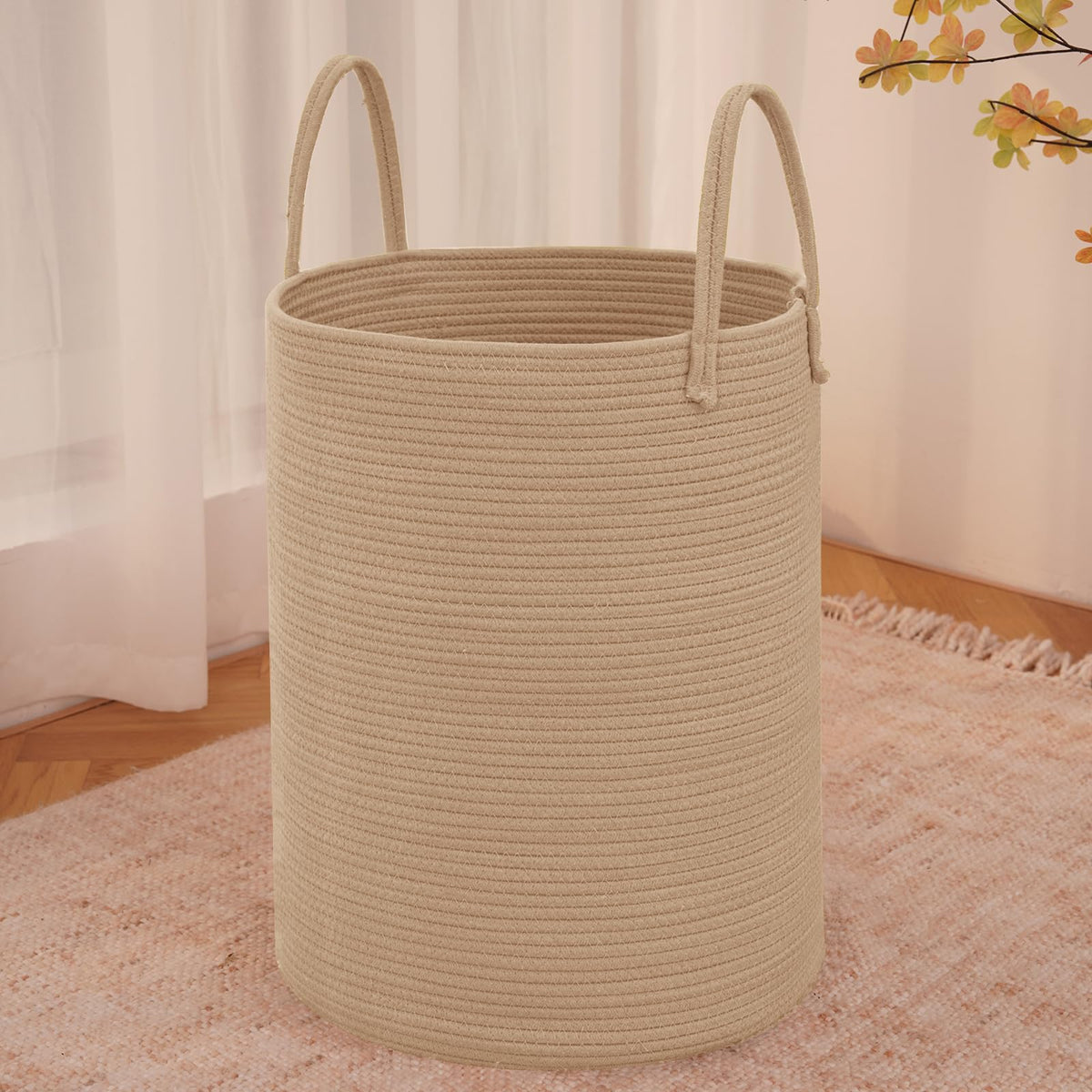 JMvicyroam 80L Nursery Hamper, Cotton Rope Laundry Basket, Brown&Black