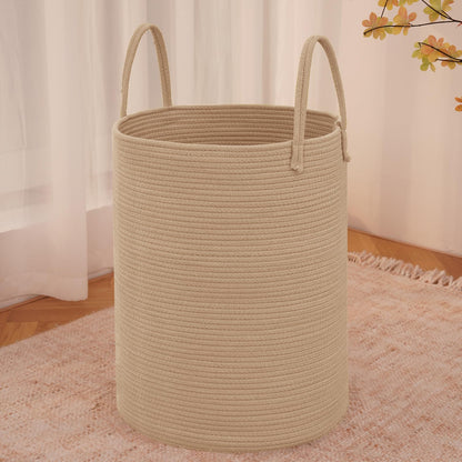 JMvicyroam 80L Nursery Hamper, Cotton Rope Laundry Basket, Brown&Black