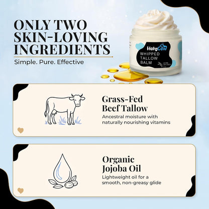 HolyCow Grass Fed Beef Tallow For Skin with Jojoba Oil, 2 Ounce - Unscented
