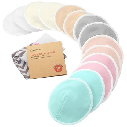 Organic Nursing Pads, 14 Washable Breast Pads,Wash Bag (Neutrals, XL 5.6")