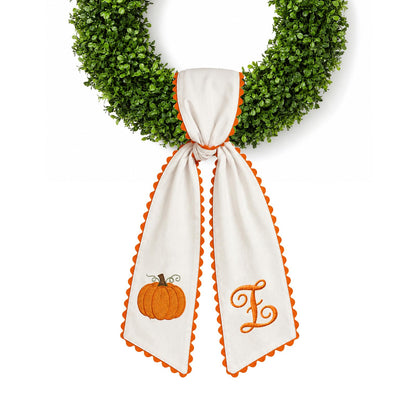 Halloween Pumpkin Wreath Sash Fall Front Door Orange Bow Decor (Y)