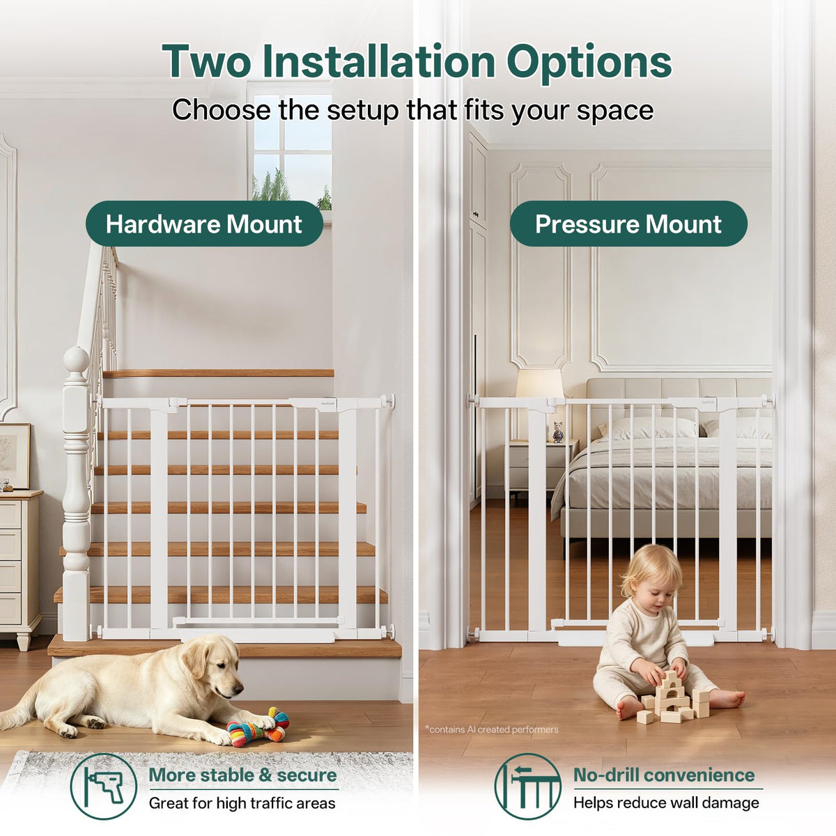InnoTruth 27-36.6 in Wide Baby Gate for Stairs and Doorways, Black