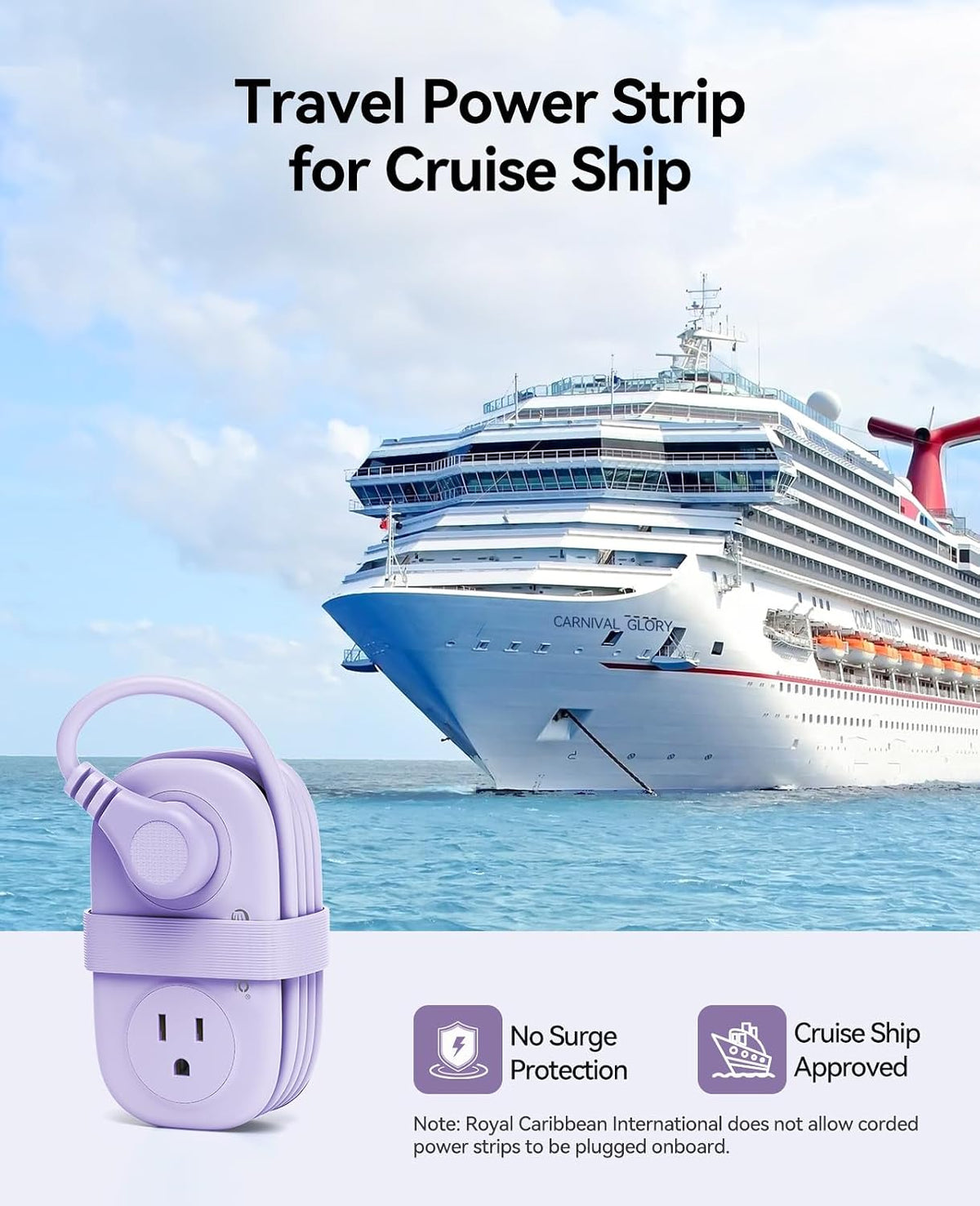ORICO Purple Cruise Approved Travel Power Strip with 4FT Extension Cord