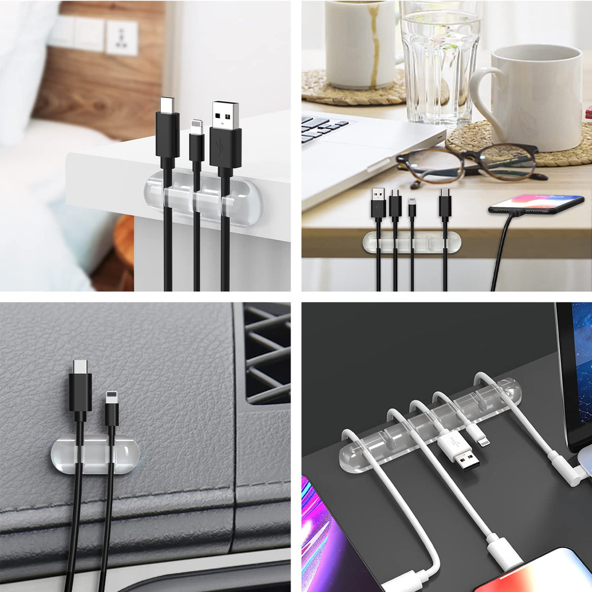 Cord Organizer for Desk, White Cable Organizer Cable Clips 2 Pack