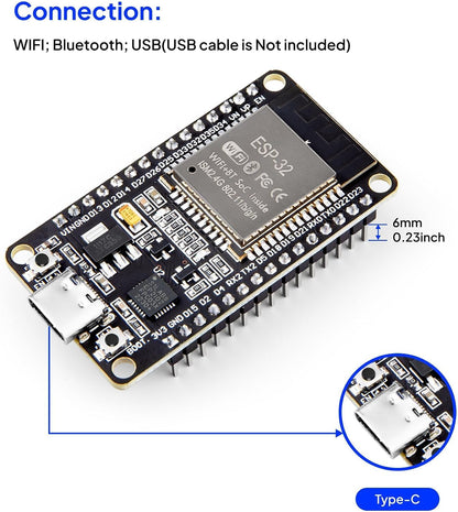 ELEGOO 3PCS ESP-32 Dev Boards, ESP-WROOM-32, USB-C, WiFi Bluetooth 4.2