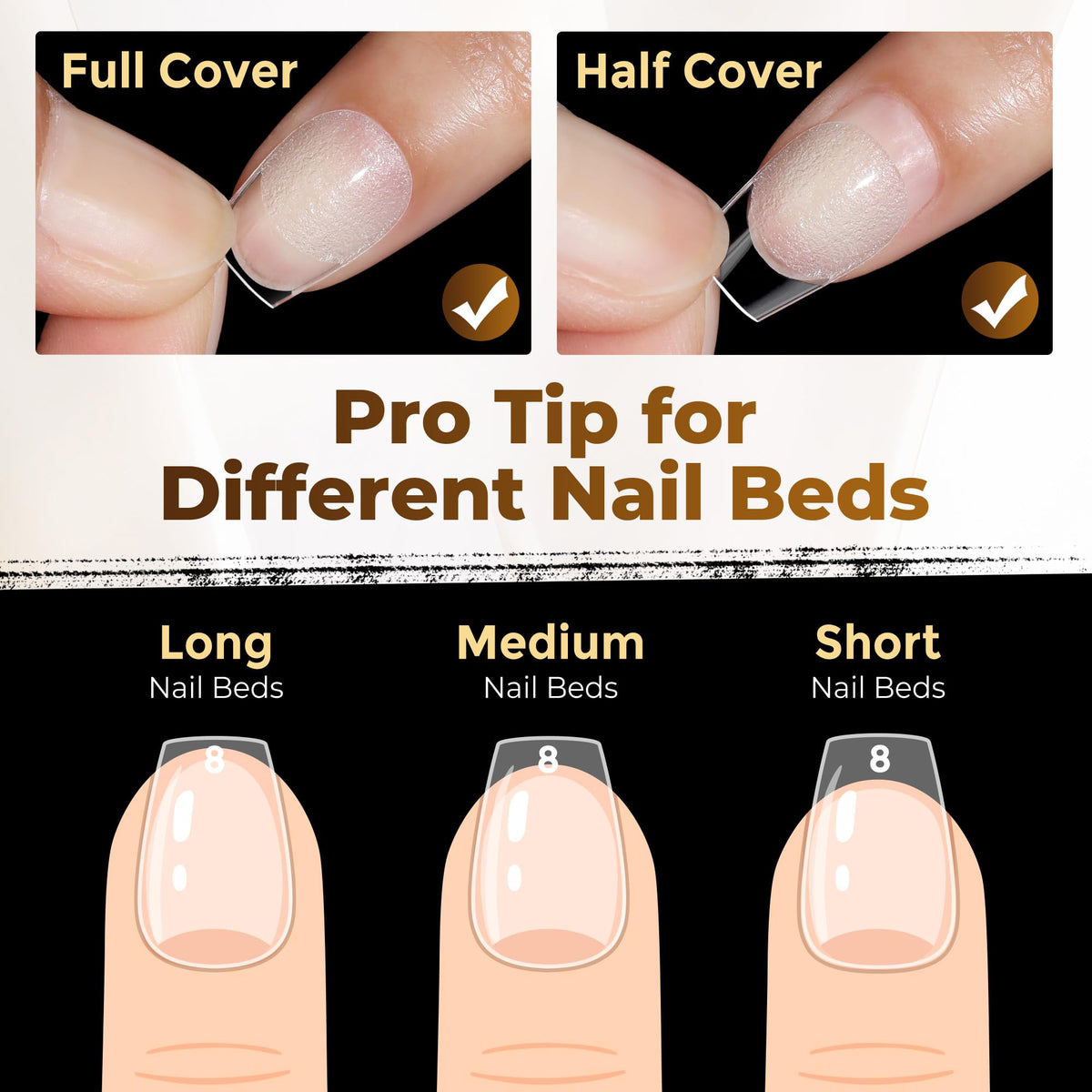 UNA GELLA Short Sharp Square Nail Tips 504pcs X-Soft Flat Square Nails