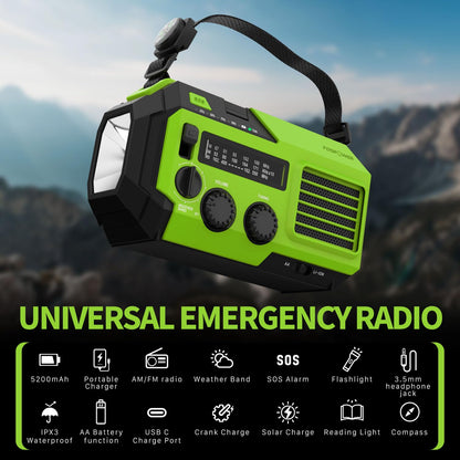 FosPower NOAA Emergency Weather Radio D8 37000mWh Portable Power Bank, AM/FM, USB/Solar/Hand Crank Charging, SOS Alarm & Flashlight for Indoor/Outdoor Emergency - Orange