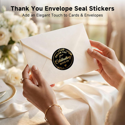 Thank You Stickers, 100 PCS Black Wedding Stickers with Gold Foil