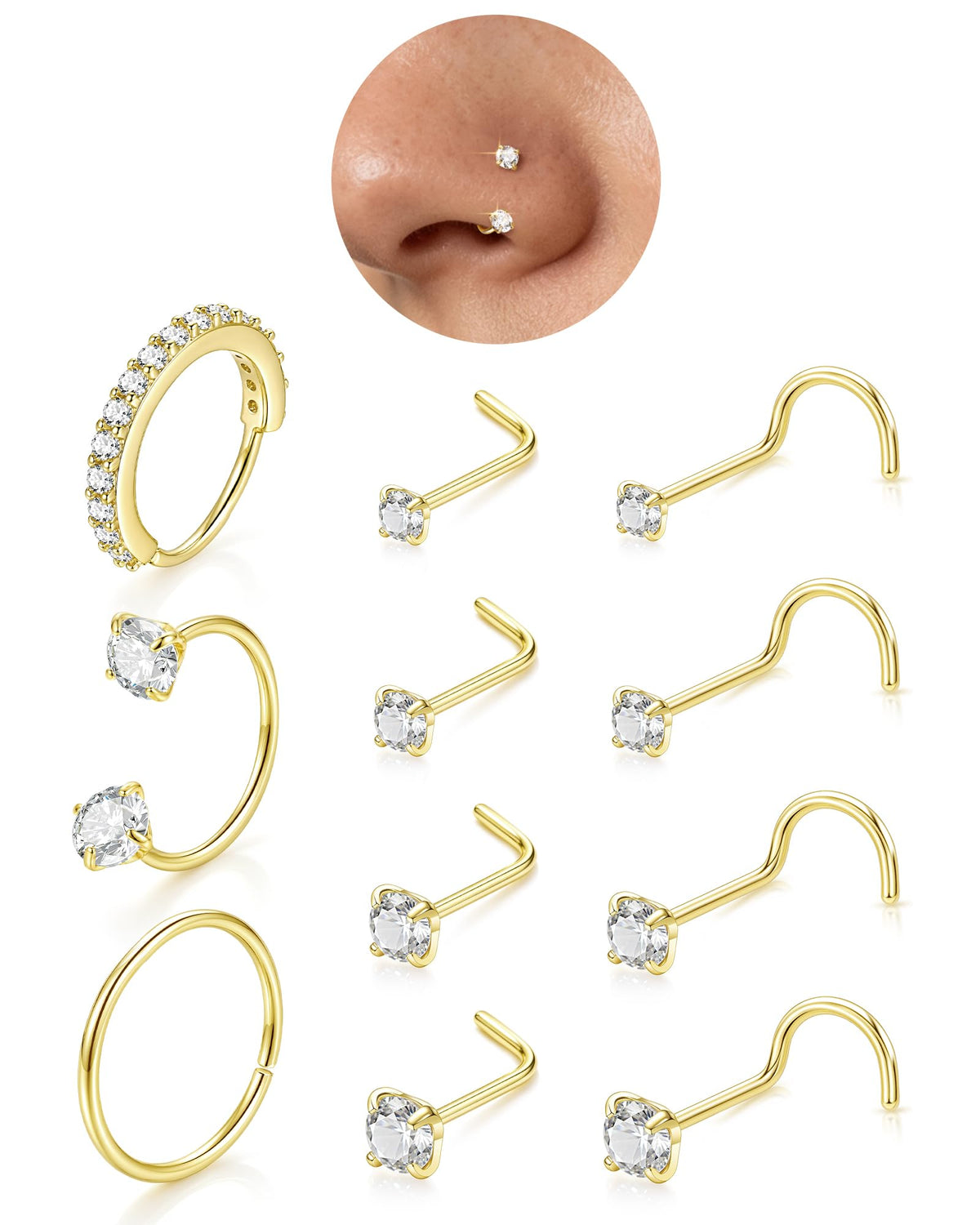 Horseshoe Nose Ring Studs Gold Silver Nose Piercing Jewelry for Women Men