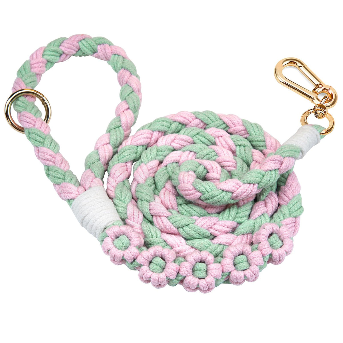 5FT Braided Cotton Rope Leash for Small, Medium and Large Dogs, Red & White Twist