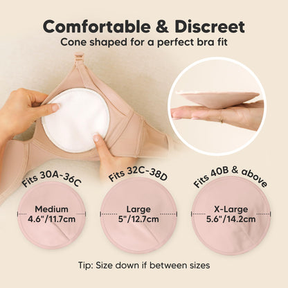 Organic Nursing Pads, 14 Washable Breast Pads,Wash Bag (Neutrals, XL 5.6")