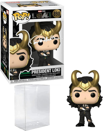 Tom Hiddleston Loki #898 President Facsimile Signed Reprint Laser Autographed Funko POP! TV Marvel Figurine with Protector Case