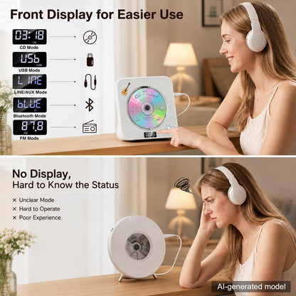 Gueray CD Player Portable Bluetooth Desktop CD Player for Home (Black)