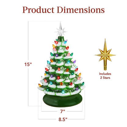 Best Choice Products 15in Ceramic Christmas Tree, Pre-lit Hand-Painted Tabletop Holiday Tree, Star Topper, 64 Lights - Green w/Multicolored Bulbs