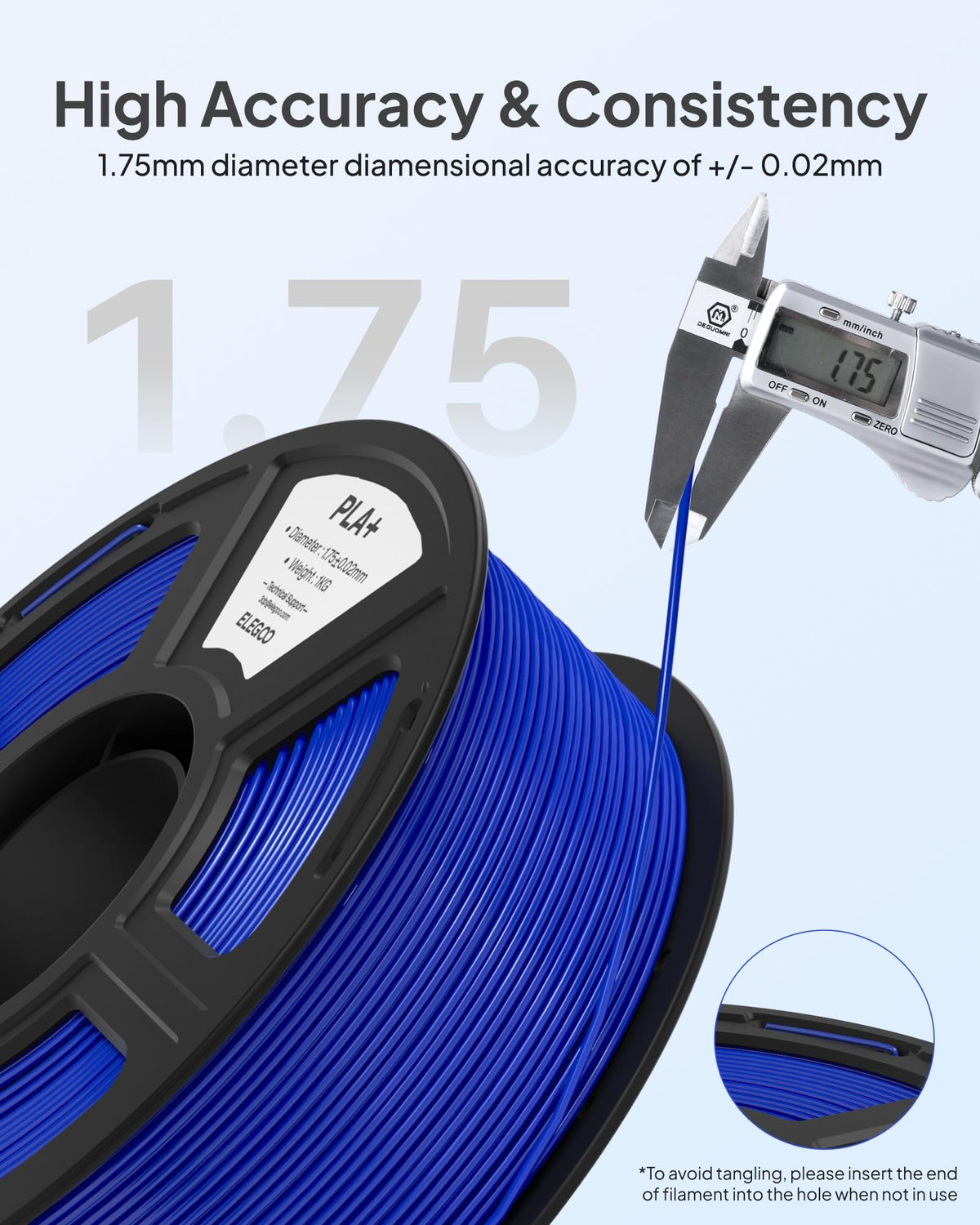 ELEGOO PLA+ 3D Printer Filament 1.75mm White 1KG