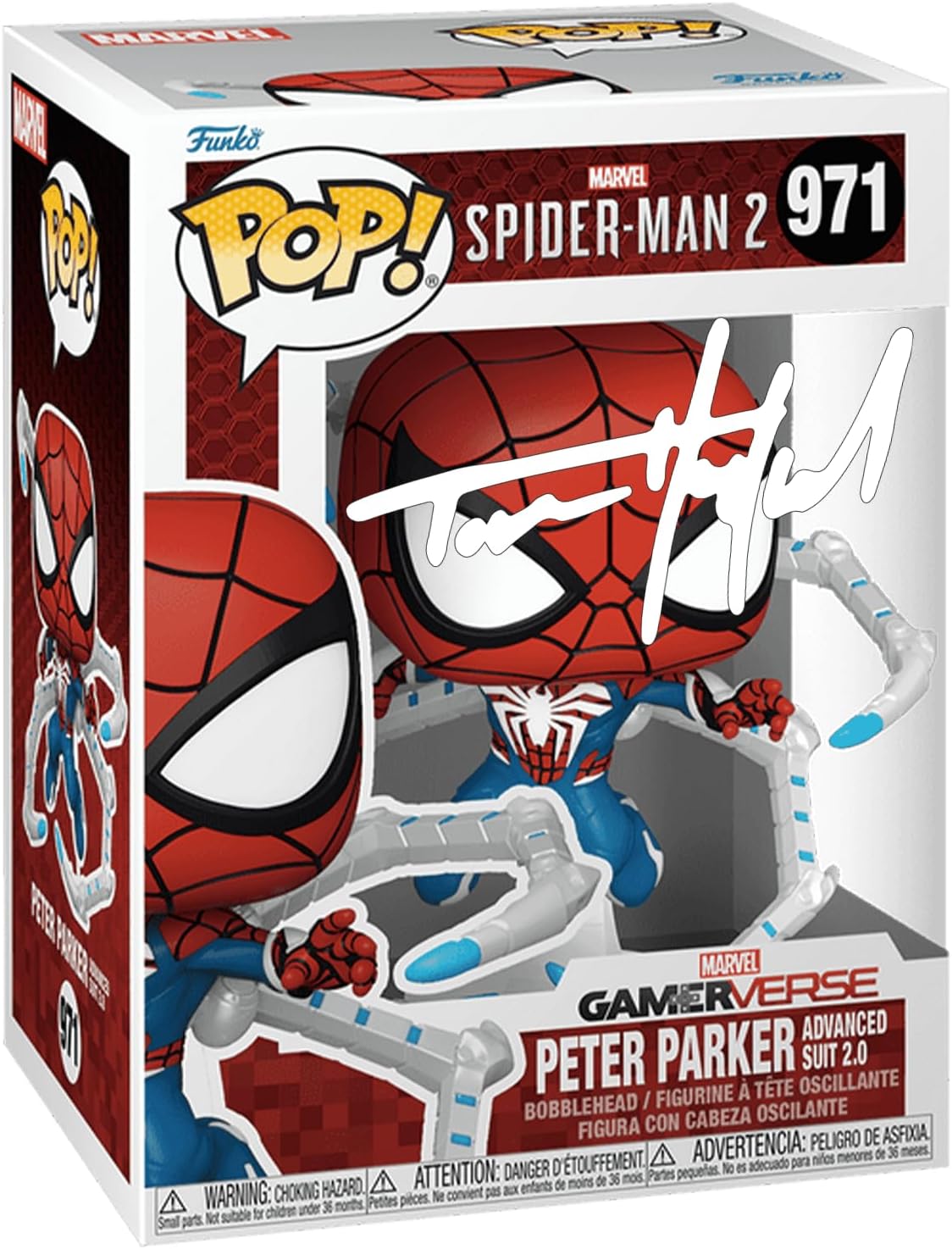 Tom Holland Peter Parker #971 Advanced Suit 2.0 Spider-Man Facsimile Signed Reprint Laser Autographed Funko POP! Marvel Figurine with Protector Case