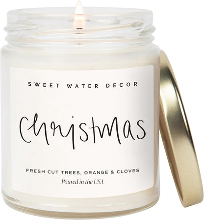 Sweet Water Decor Christmas Candle Gift, Holiday Scented 9oz Clear Jar