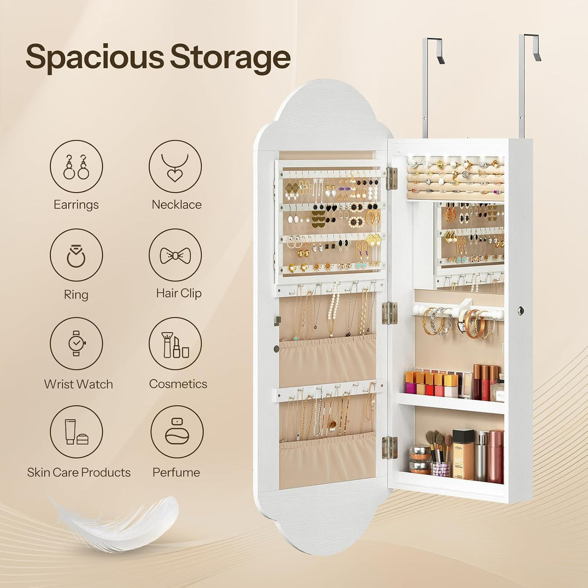 HOOBRO Jewelry Cabinet Wall/Door Mounted, LED Jewelry Organizer, Lockable