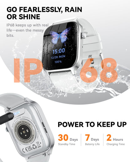Smart Watch for Men Women- Answer/Make Call, 2024 IP68 Waterproof Fitness Tracker Watch with Sleep Step Counter Activity Smartwatch for Samsung Android iPhone iOS (Black-Blue, 1.83)