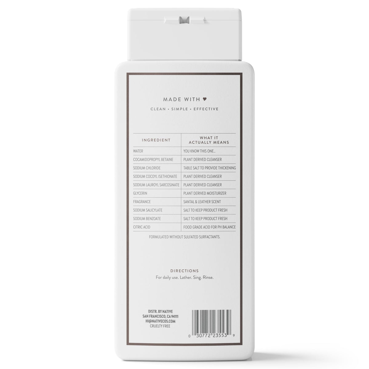Native Clean Body Wash for Women & Men, Powder & Cotton Scent, 18 fl oz