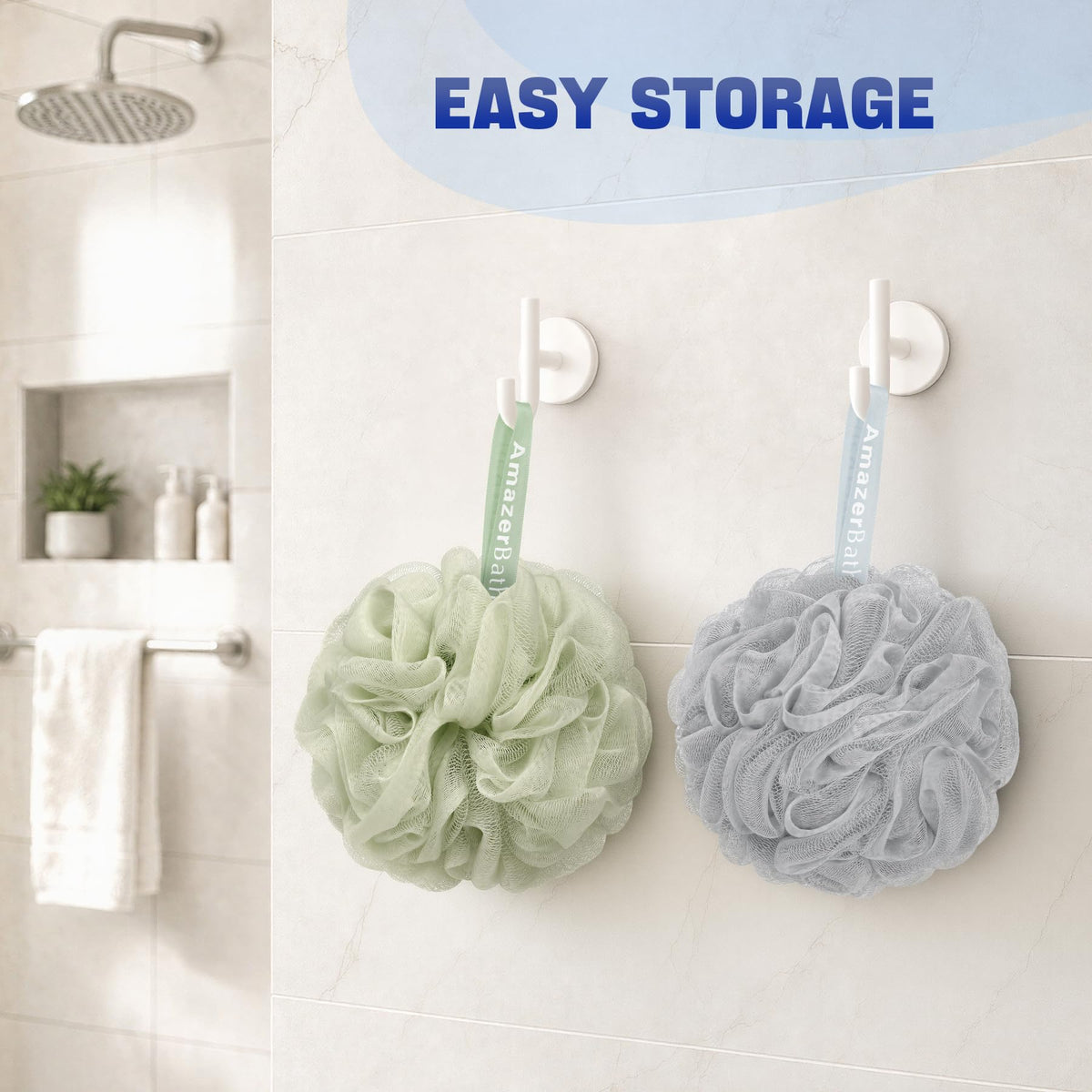AmazerBath Loofah Sponge 75g/Piece, Exfoliating Bath Sponge Body Scrubber - Loofa Set of 4 Flower Color (Large, Green-Purple)