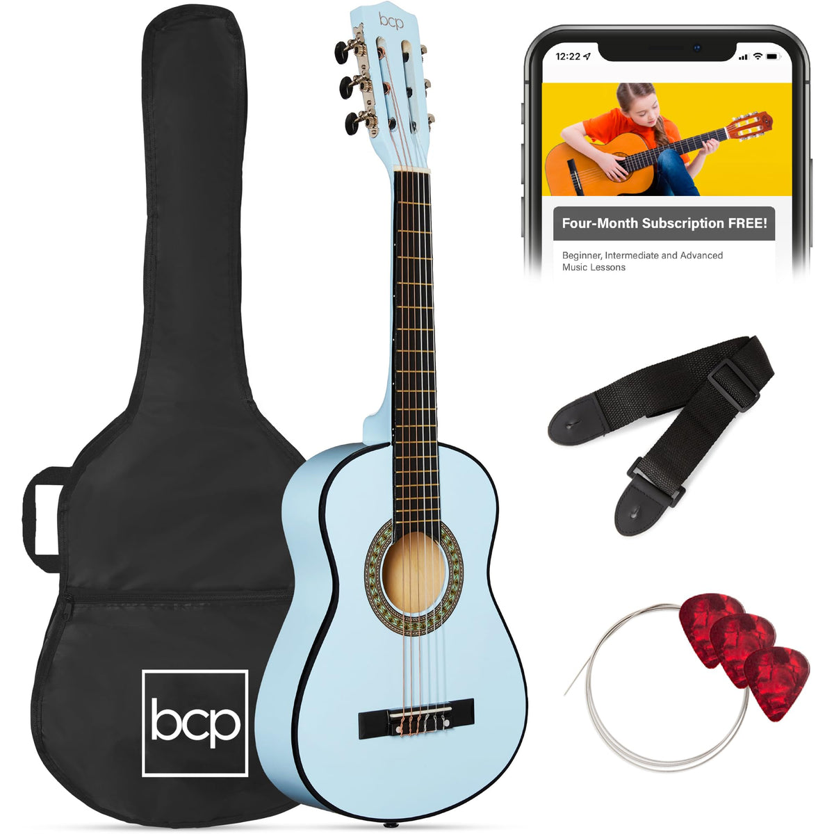 Best Choice Products 30in Kids Acoustic Guitar, All-in-One Beginner Starter Kit w/Strap, Case, Extra Strings, Rosette Inlay - Pink