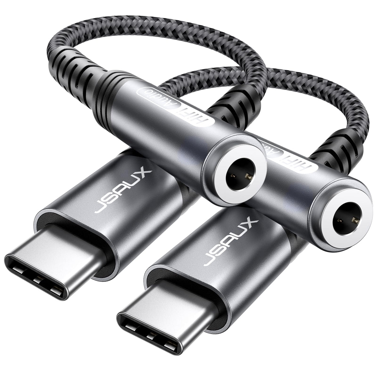 JSAUX 2 Pack USB C to 3.5mm Audio Adapter, Smart DAC Headset Dongle, Black