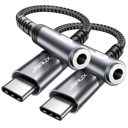 JSAUX 2 Pack USB C to 3.5mm Audio Adapter, Smart DAC Headset Dongle, Black