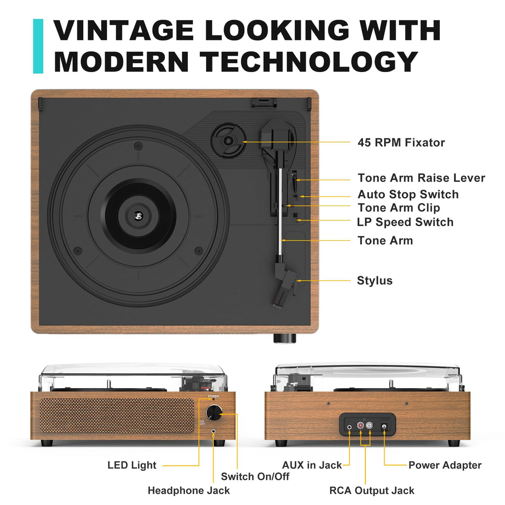 Seasonlife® Record Player for Vinyl Turntable with Speakers,Pale Purple
