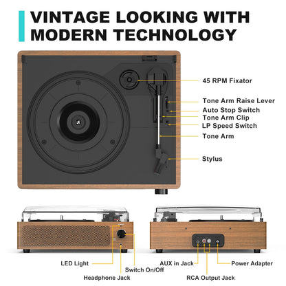 Seasonlife® Record Player for Vinyl Turntable with Speakers,Pale Purple