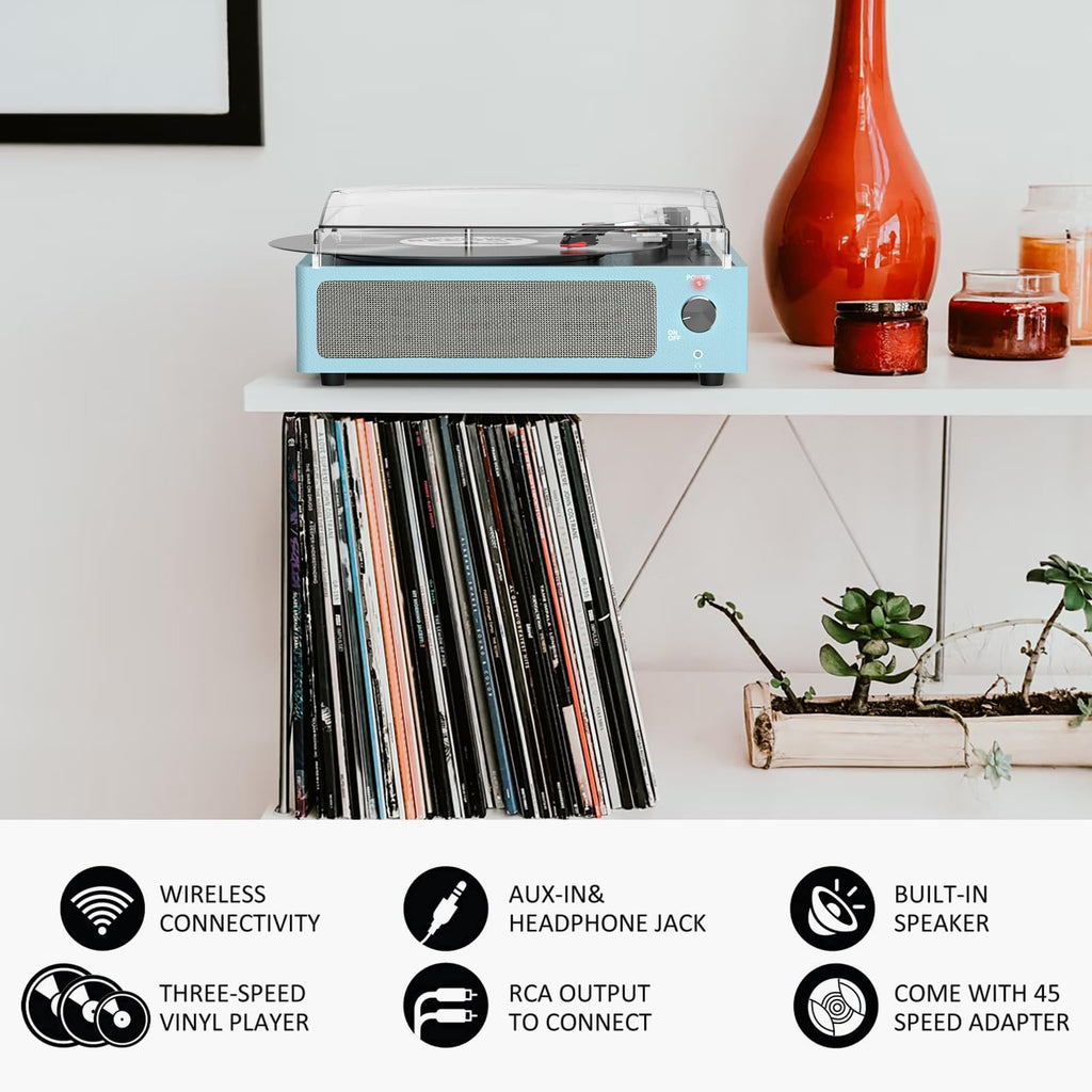 Seasonlife® Record Player for Vinyl Turntable with Speakers,Pale Purple