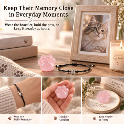 Dog Memorial Gifts for Loss of Dog, Rose Quartz Paw & Memorial Bracelet