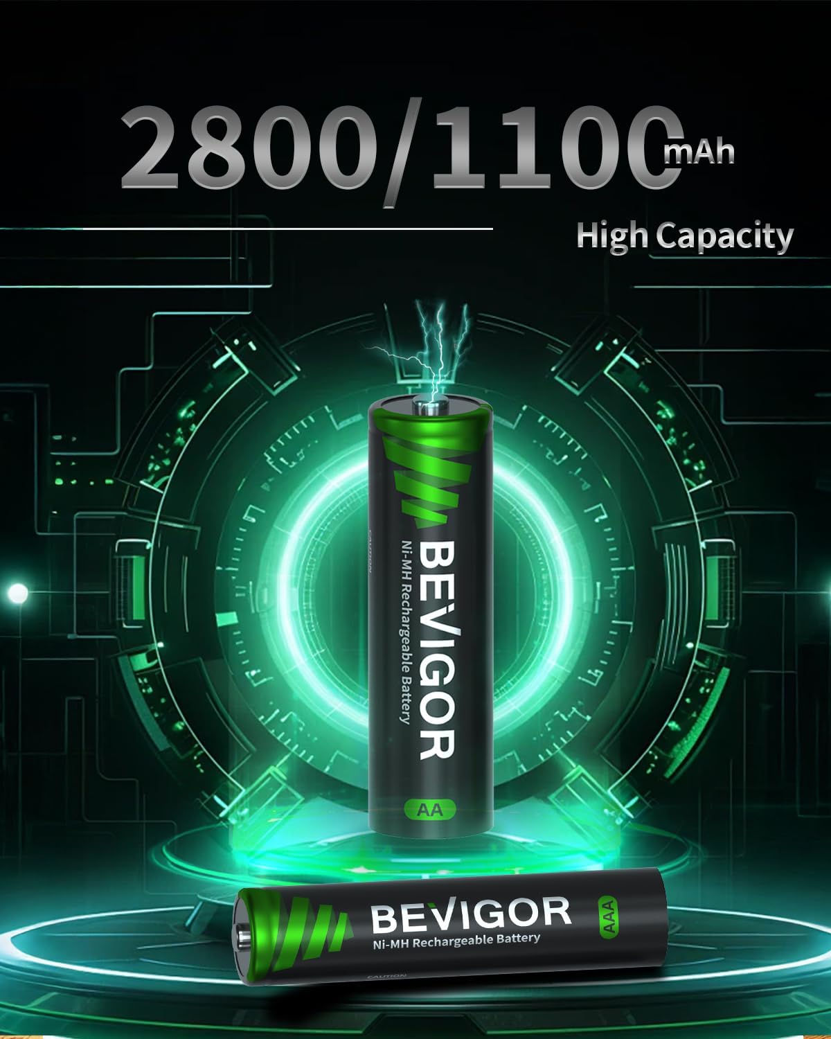 BEVIGOR 16 Pack AA AAA Rechargeable Batteries Set 8 x 2800mAh AA & 8 X 1100mAh AAA Batteries High Capacity, 1.2V Low Self-Discharge, PreCharged