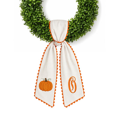 Halloween Pumpkin Wreath Sash Fall Front Door Orange Bow Decor (Y)
