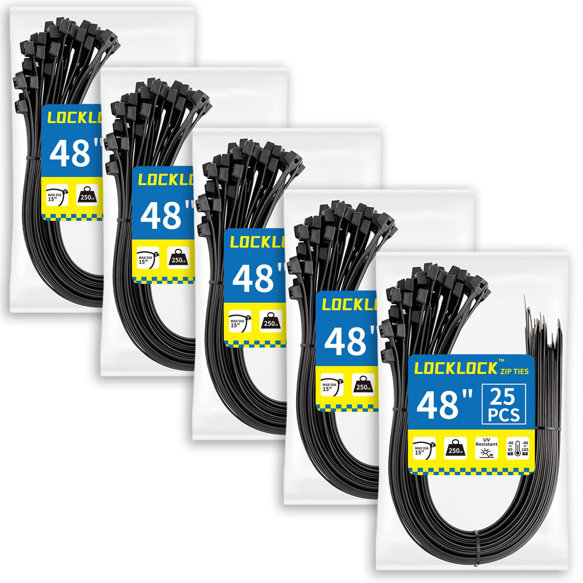 Black Zip Ties Assorted 12+8+6+4 inch, 200 Pack, Cable Ties, UV Resistant Wire Ties for Outdoor Use,Tie Straps, LOCKLOCK