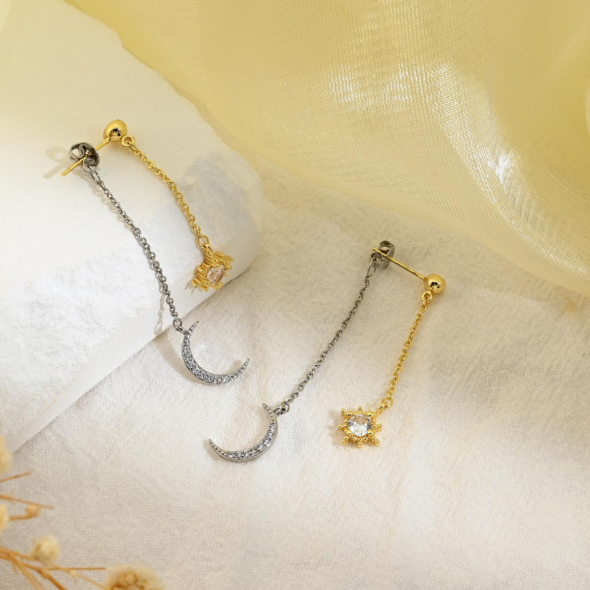Moon and Star Dangle Earrings