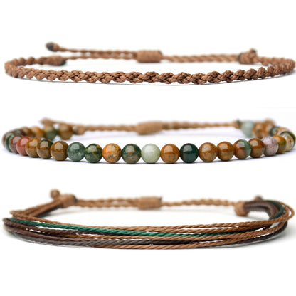 Mezcla Vida Handmade Natural Stone Beaded Healing Bracelet Gift for Men Adjustable Rope String Bracelet
