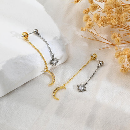 Moon and Star Dangle Earrings