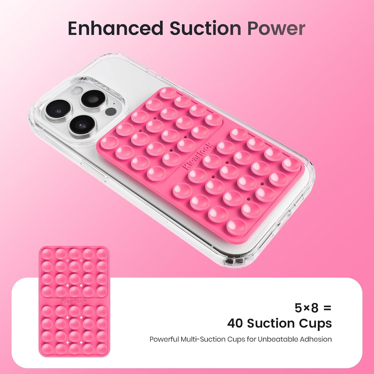 Klearlook Silicone Double Sided Suction Cup Phone Case Mount, Transparent